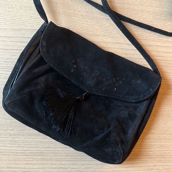 Vintage crossbody bag suede black tassel 70s 80s Italy - Picture 4 of 12